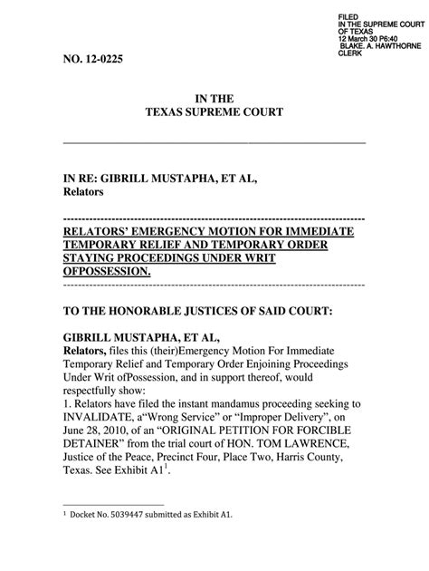 Ask Your Own Legal Question. . Emergency motion to stay writ of possession texas